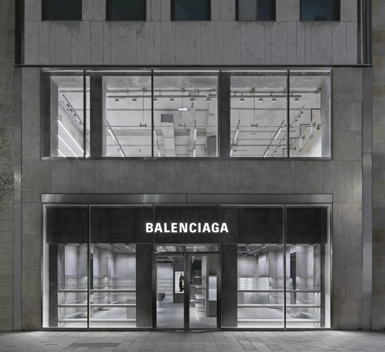 The imposing, dark exterior of Balenciaga's new Hamburg store