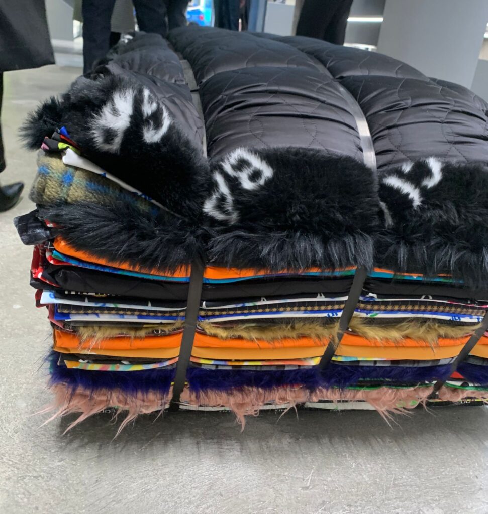 Bench made out of Balenciaga discarded fabric